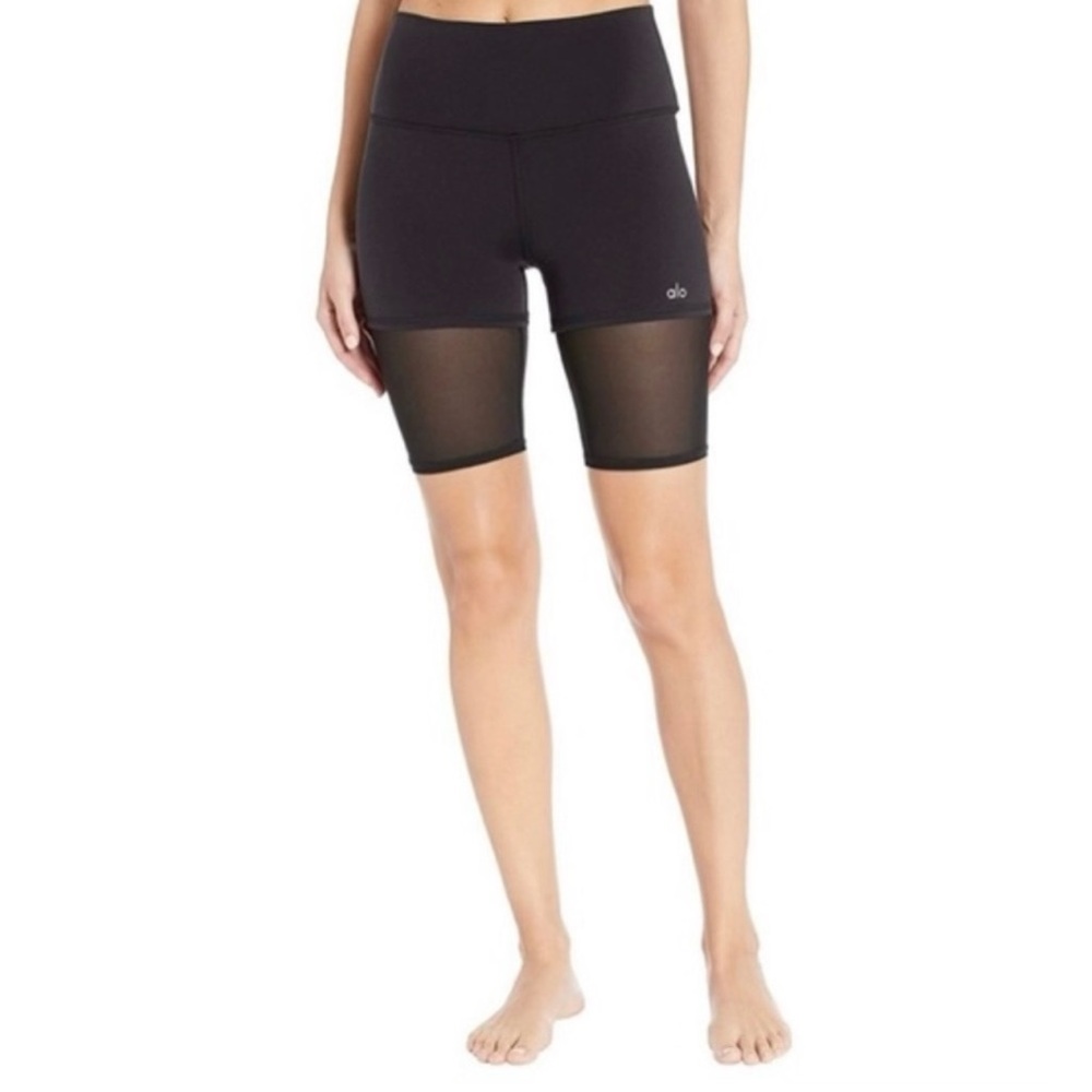 ALO Yoga Lavish Mesh Bike Shorts in Black, Size Medium